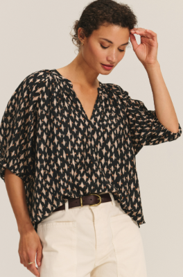 Printed Cotton Blend 3/4 Sleeve Top