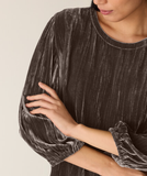Crushed Velvet Round Neck Bubble Sleeve Top
