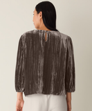 Crushed Velvet Round Neck Bubble Sleeve Top