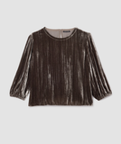 Crushed Velvet Round Neck Bubble Sleeve Top