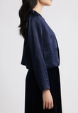 Textured Satin Round Neck Cropped Jacket