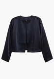 Textured Satin Round Neck Cropped Jacket