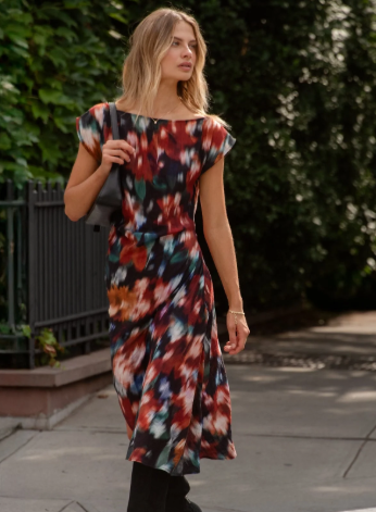 Boat Neck Cap Sleeve Dress