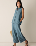 Puckered Organic Linen Grid Sleeveless Shirt