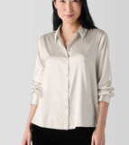 Stretch Silk Charmeuse Classic Collar Easy Shirt