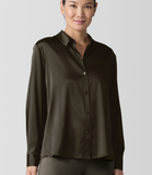 Stretch Silk Charmeuse Classic Collar Easy Shirt