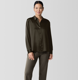 Stretch Silk Charmeuse Classic Collar Easy Shirt