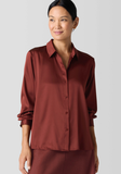 Stretch Silk Charmeuse Classic Collar Easy Shirt