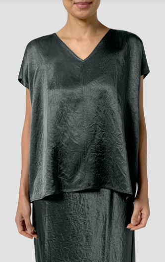 Textured Satin V-Neck Square Top