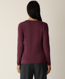 Sheer Cotton Blend Knit Round Neck Tee