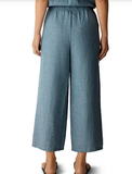 Puckered Linen Wide Ankle Pant w/ Drawstring