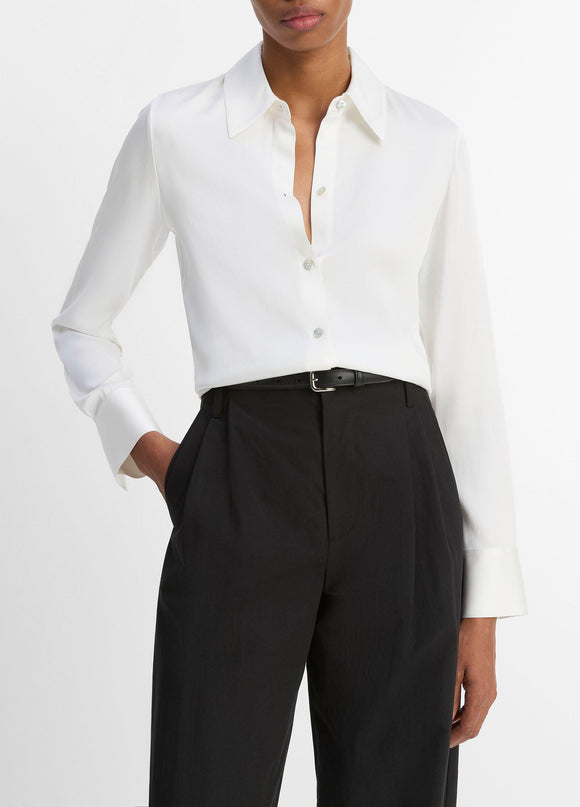 Silk-Blend Slim Button-Front Blouse