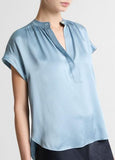 Silk Gathered Cap-Sleeve Blouse