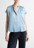Silk Gathered Cap-Sleeve Blouse