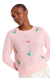 Lightweight  Cashmere Floral Stitch Crew