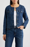 Cotton Stretch Denim Round Neck Jean Jacket