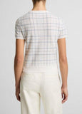 Plaid Cashmere-Blend Short-Sleeve Sweater