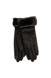 Stretch Suede Fold-up Faux Fur Cuff Gloves