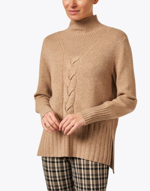 Wool Cashmere Cable Front Mock Neck
