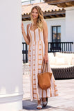 Linen Maxi Dress with Contrast Inserts & Adjustable Waist Sash