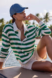 Cotton Stripe Long Sleeve Collared Polo Shirt