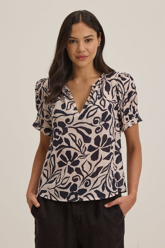 Leslie Printed Cotton Viscose Short Sleeve Top