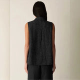 Puckered Organic Linen Grid Sleeveless Shirt