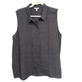 Puckered Organic Linen Grid Sleeveless Shirt