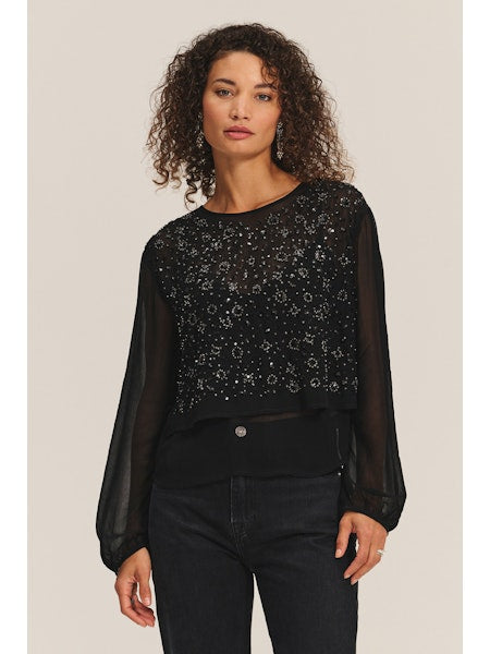 Marlowe Sequins Sheer Sleeve Top