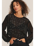 Marlowe Sequins Sheer Sleeve Top