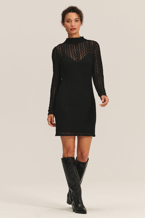 Stretch Lace Mock Neck Dress