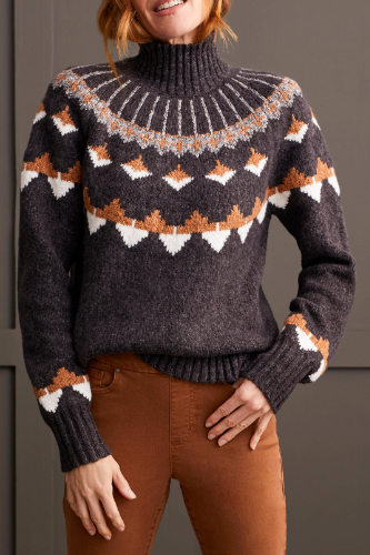 Intarsia Mock Neck Sweater