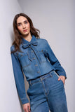 BLUE THREAD Self-Tie Bow Button Front Denim Blouse