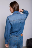 BLUE THREAD Self-Tie Bow Button Front Denim Blouse