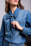 BLUE THREAD Self-Tie Bow Button Front Denim Blouse