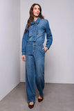 BLUE THREAD Self-Tie Bow Button Front Denim Blouse