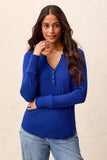 Brushed Waffle Knit Henley Long Sleeve Top