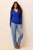 Brushed Waffle Knit Henley Long Sleeve Top