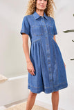 Button Down Flowy Denim Dress With Pockets