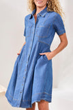 Button Down Flowy Denim Dress With Pockets