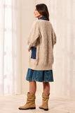 Chunky Cable Knit Coatigan Button-Front Denim Patch Pockets