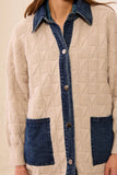 Chunky Cable Knit Coatigan Button-Front Denim Patch Pockets