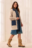 Chunky Cable Knit Coatigan Button-Front Denim Patch Pockets