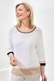 Crew Neck Cotton Sweater With Contrast Stitch Detail