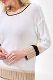 Crew Neck Cotton Sweater With Contrast Stitch Detail
