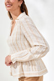 Crinkled U‑Neck Long Sleeve Smocked Blouse