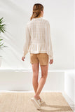 Crinkled U‑Neck Long Sleeve Smocked Blouse