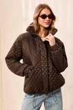 Diamond Quilted Mock Neck Puffer Bomber Coat
