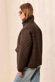 Diamond Quilted Mock Neck Puffer Bomber Coat
