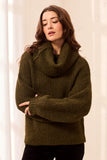 Drama Funnel Neck Long Puff Sleeve Textured Sweater